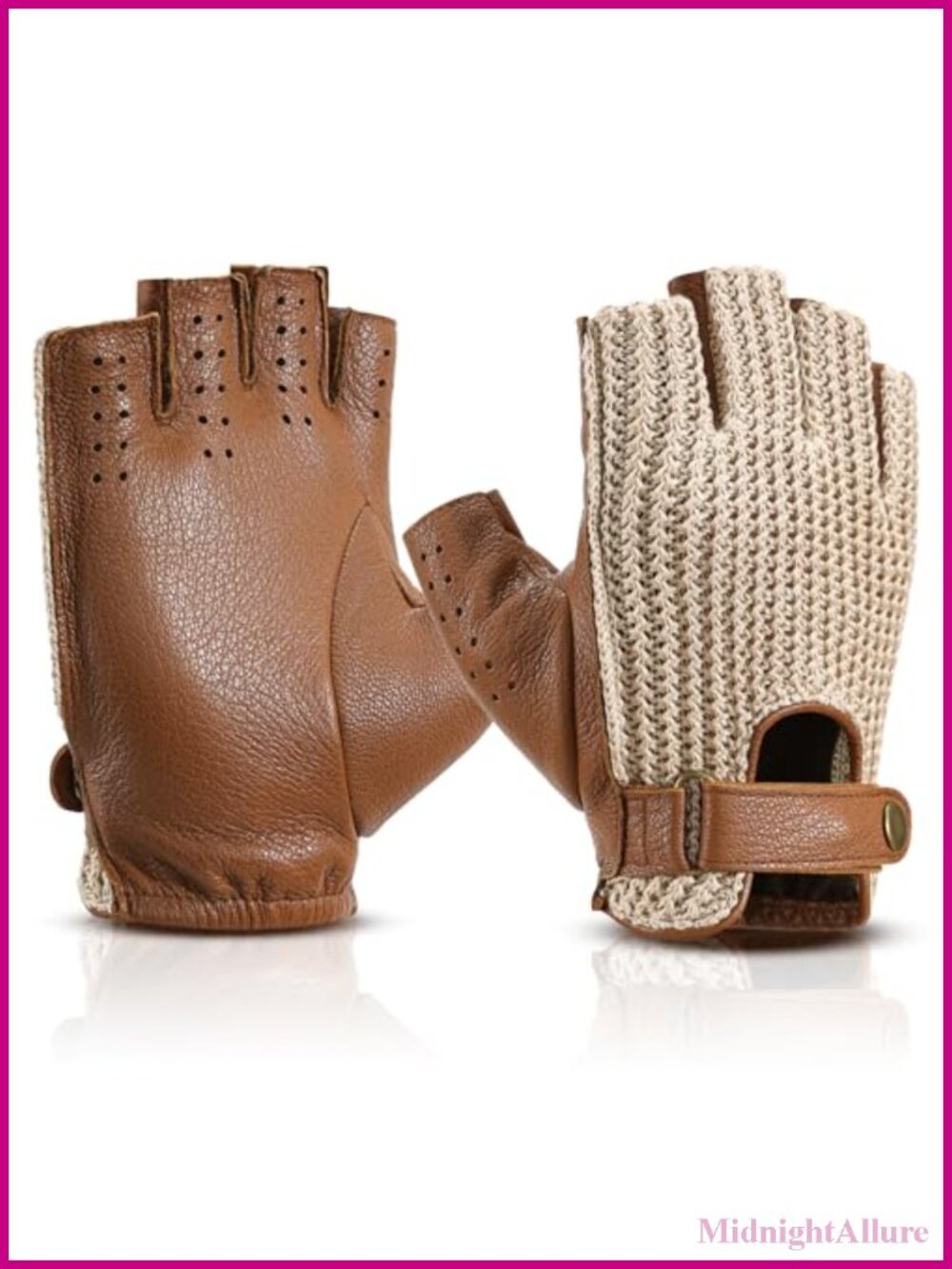 Goatskin Leather Fingerless Driving Gloves Cotton Knit Back Unlined